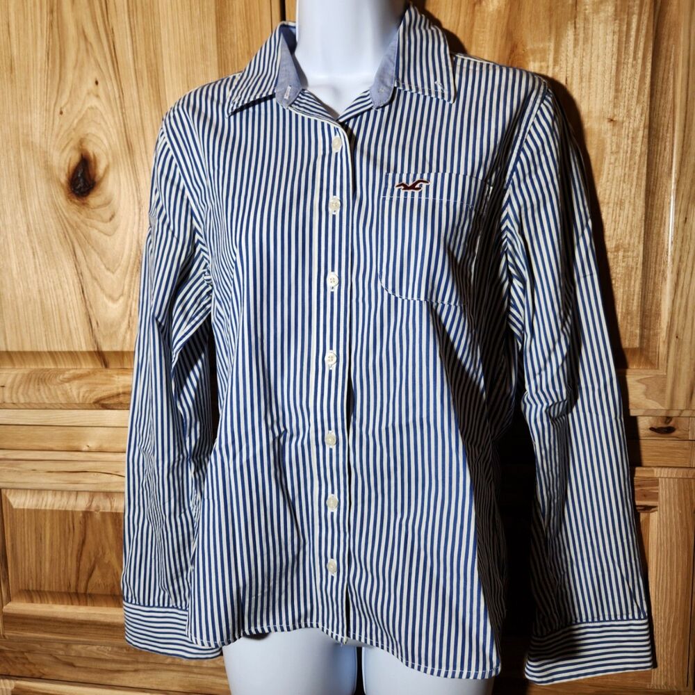 Hollister Striped Button-Down Shirt – Juniors Medium, Long Sleeve